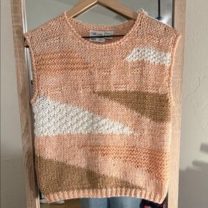 Vintage SML Sport Women's Knit Sweater - Peach, White, and Tan